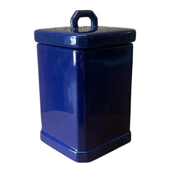 Vintage Roshco TileWare Cobalt Blue Baker Graphic Tile Ceramic Square Canister - Picture 5 of 13